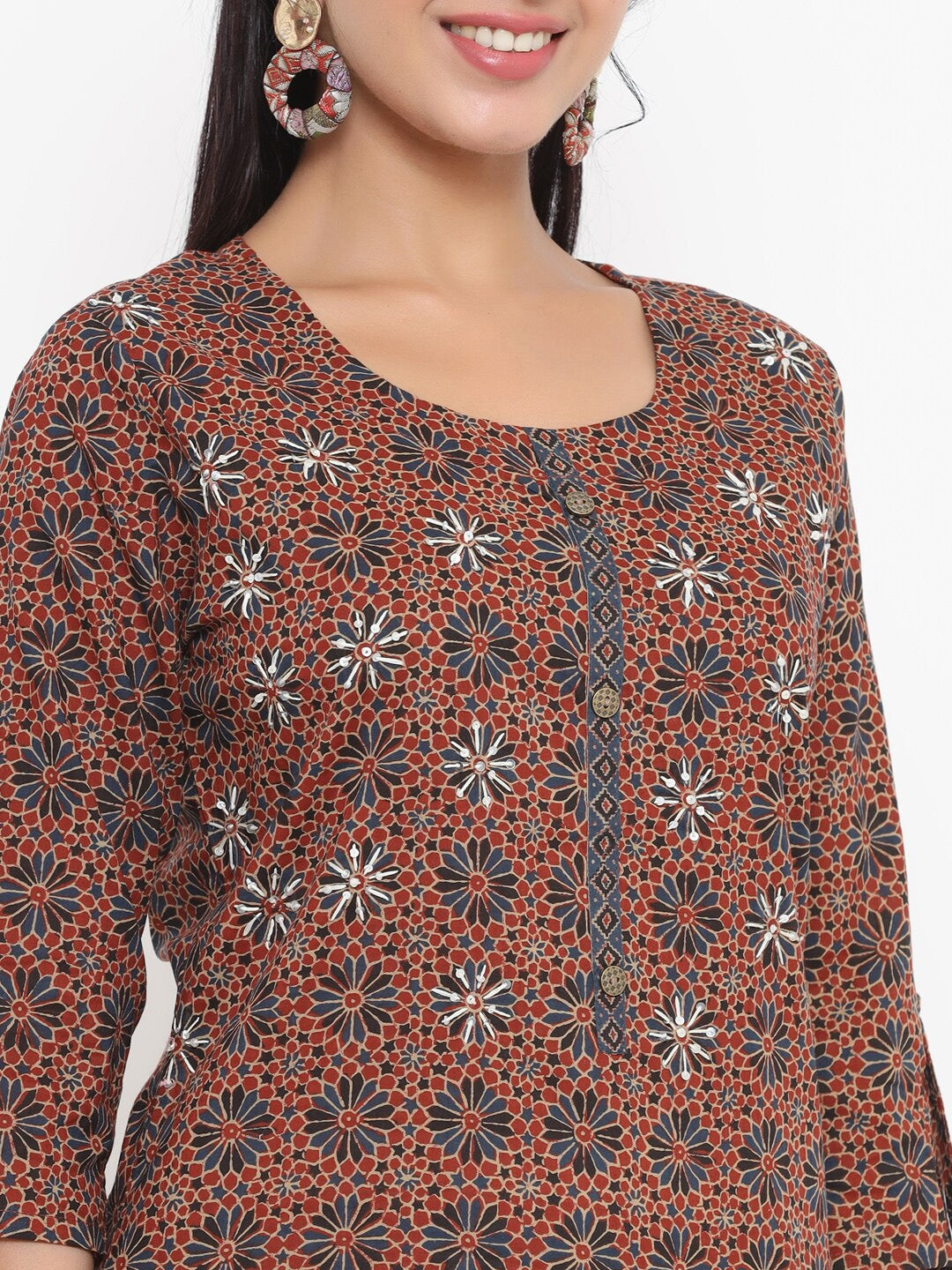 Brown Printed Kurta-Yufta Store-4731KURBRS