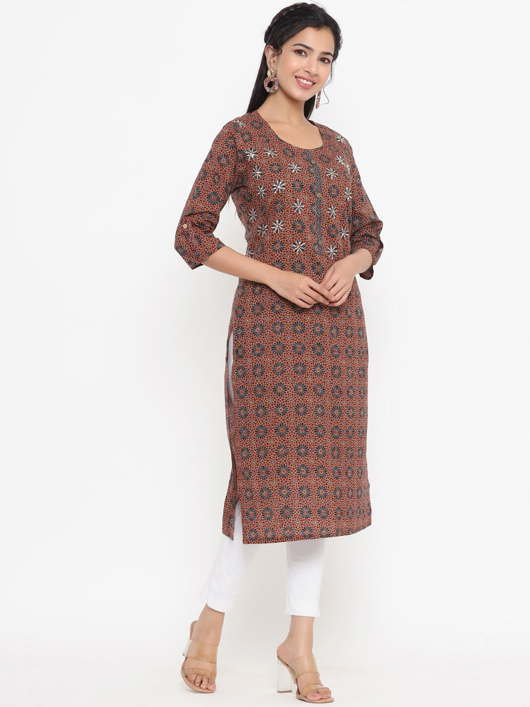 Brown Printed Kurta-Yufta Store-4731KURBRS