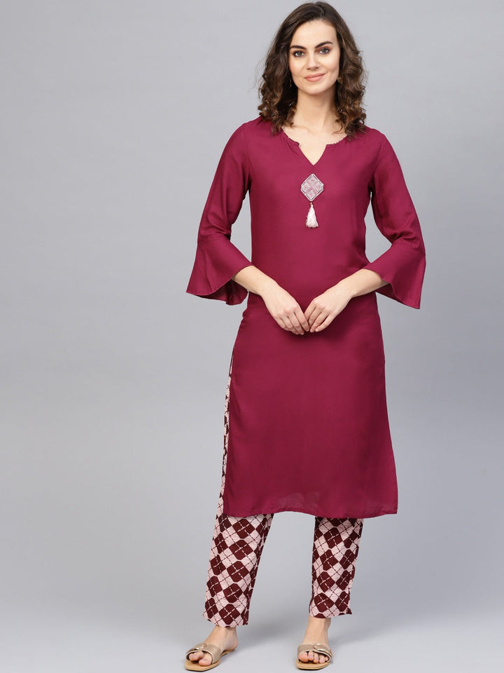 Burgandy Printed Kurta Set-Yufta Store-1729SETBUS