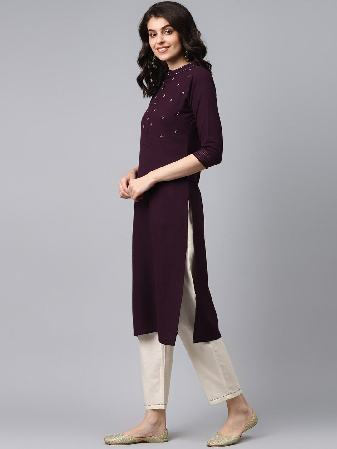 Burgundy & Cream Solid Kurta Set-Yufta Store-7663SETVLS