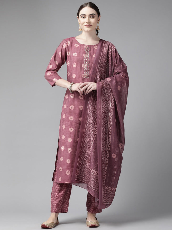 Burgundy Geometric Printed Dupatta Set-Yufta Store-9975SKDPRS