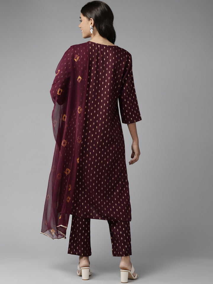 Burgundy Printed Dupatta Set-Yufta Store-5908SKDBUGM