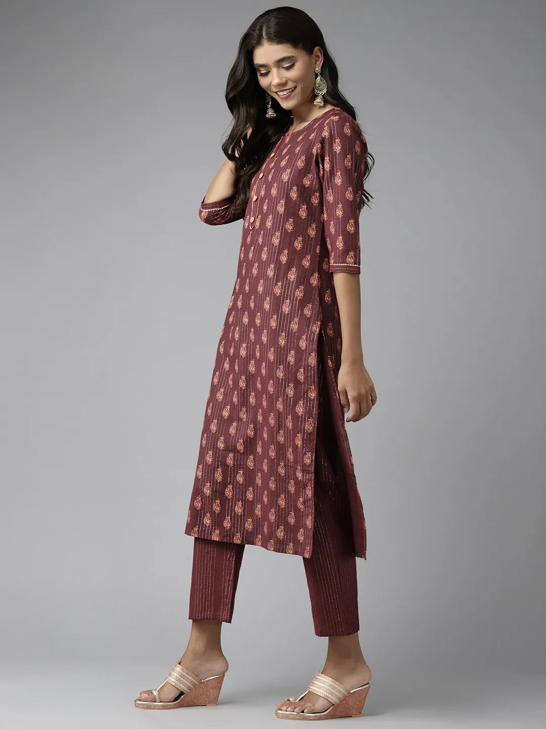 Burgundy Printed Gotta Patti Dupatta Set