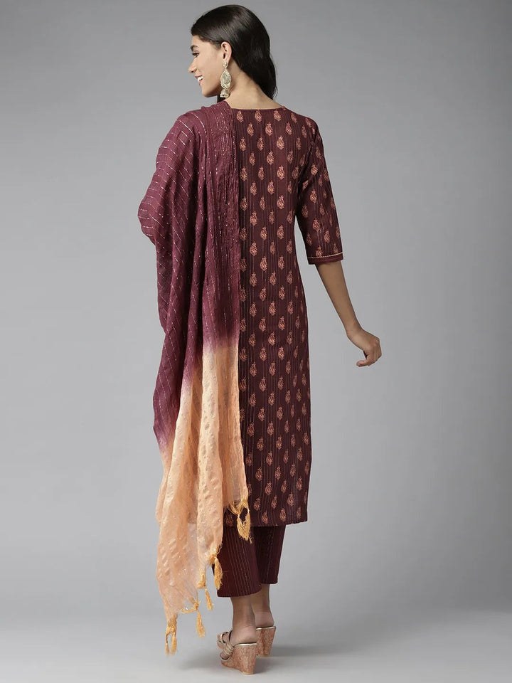 Burgundy Printed Gotta Patti Dupatta Set