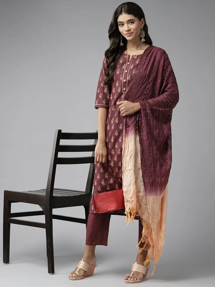 Burgundy Printed Gotta Patti Dupatta Set