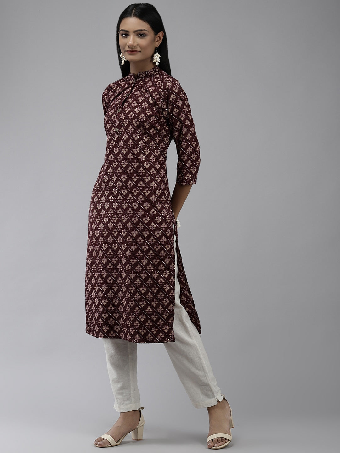 Burgundy Printed Kurta-Yufta Store-2748KURBUGS