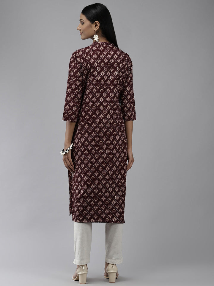 Burgundy Printed Kurta-Yufta Store-2748KURBUGS