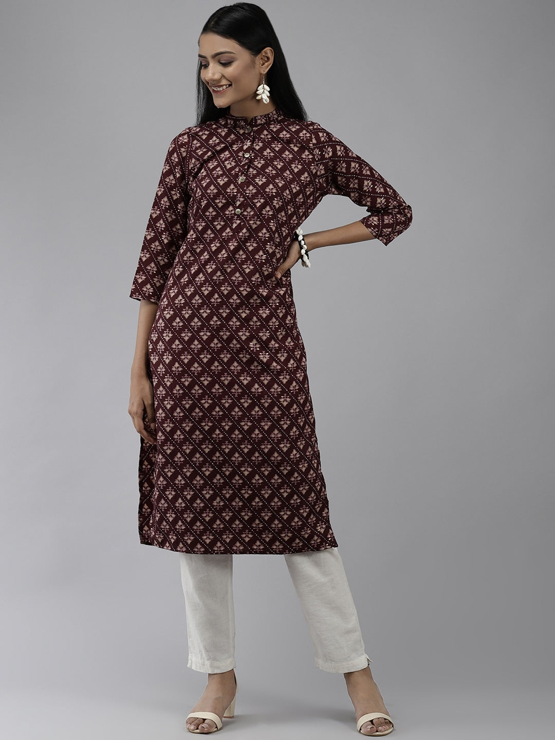 Burgundy Printed Kurta-Yufta Store-2748KURBUGS