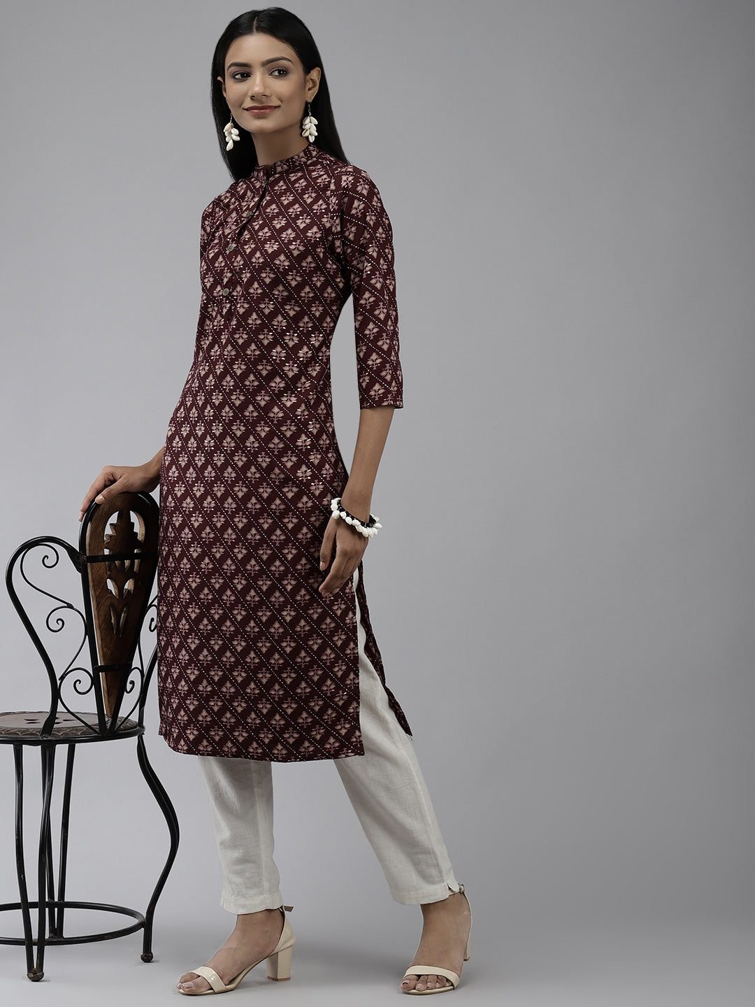 Burgundy Printed Kurta-Yufta Store-2748KURBUGS