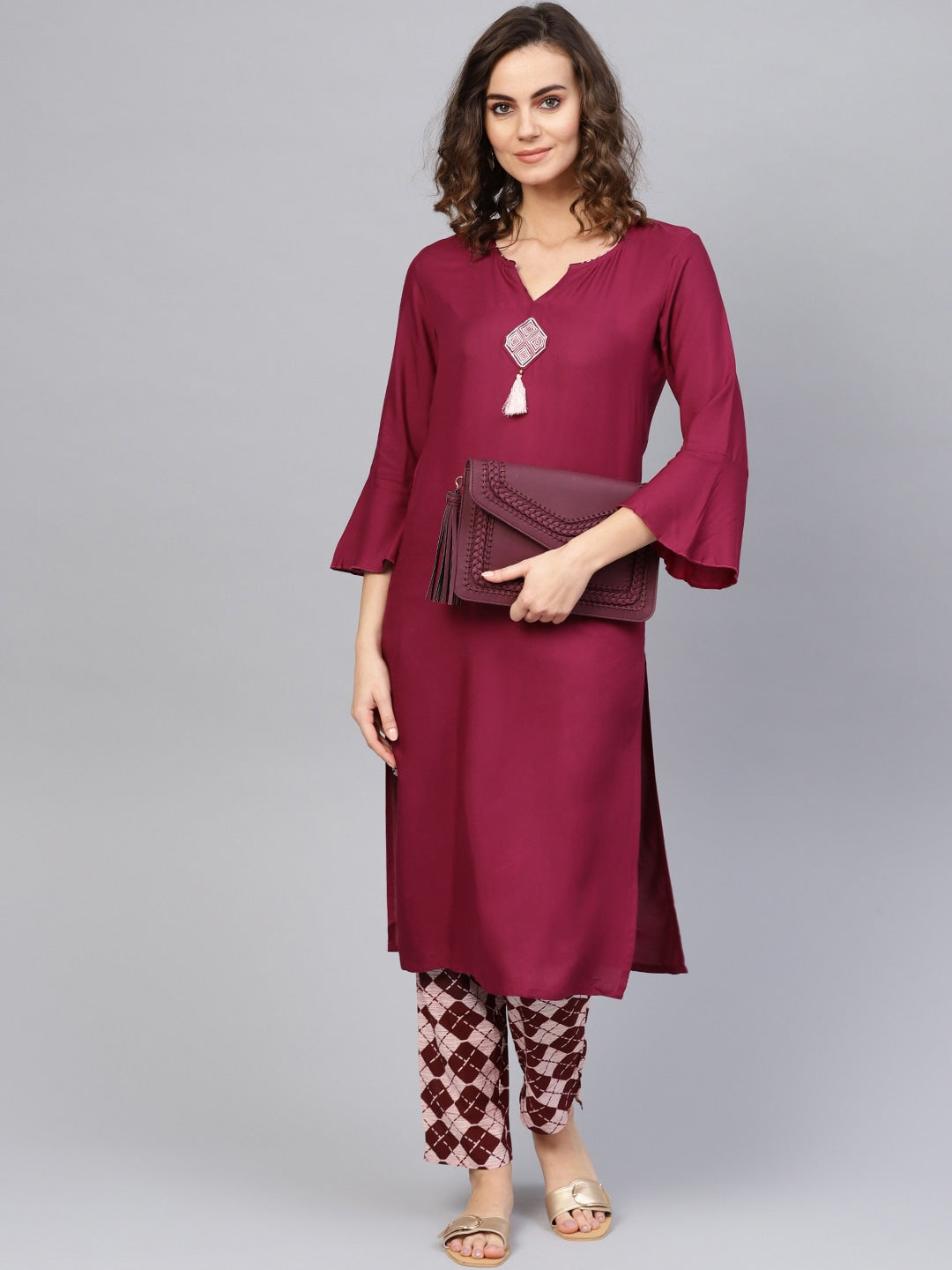 Burgundy Solid Kurta-Yufta Store-1729BUGKUS