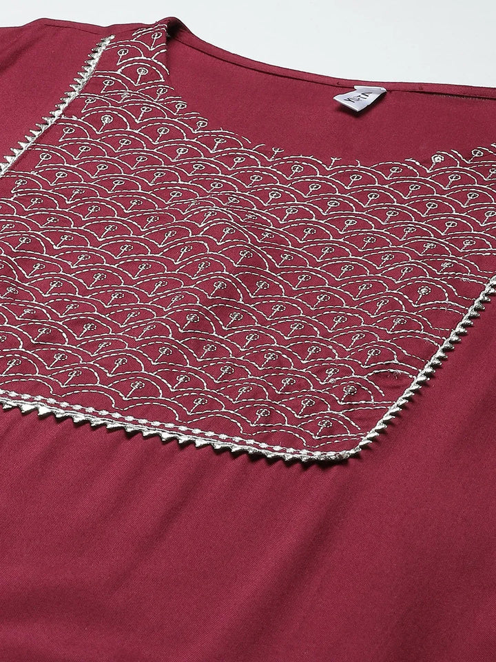 Burgundy Yoke Design Dupatta Set-Yufta Store-2030SKDWNS