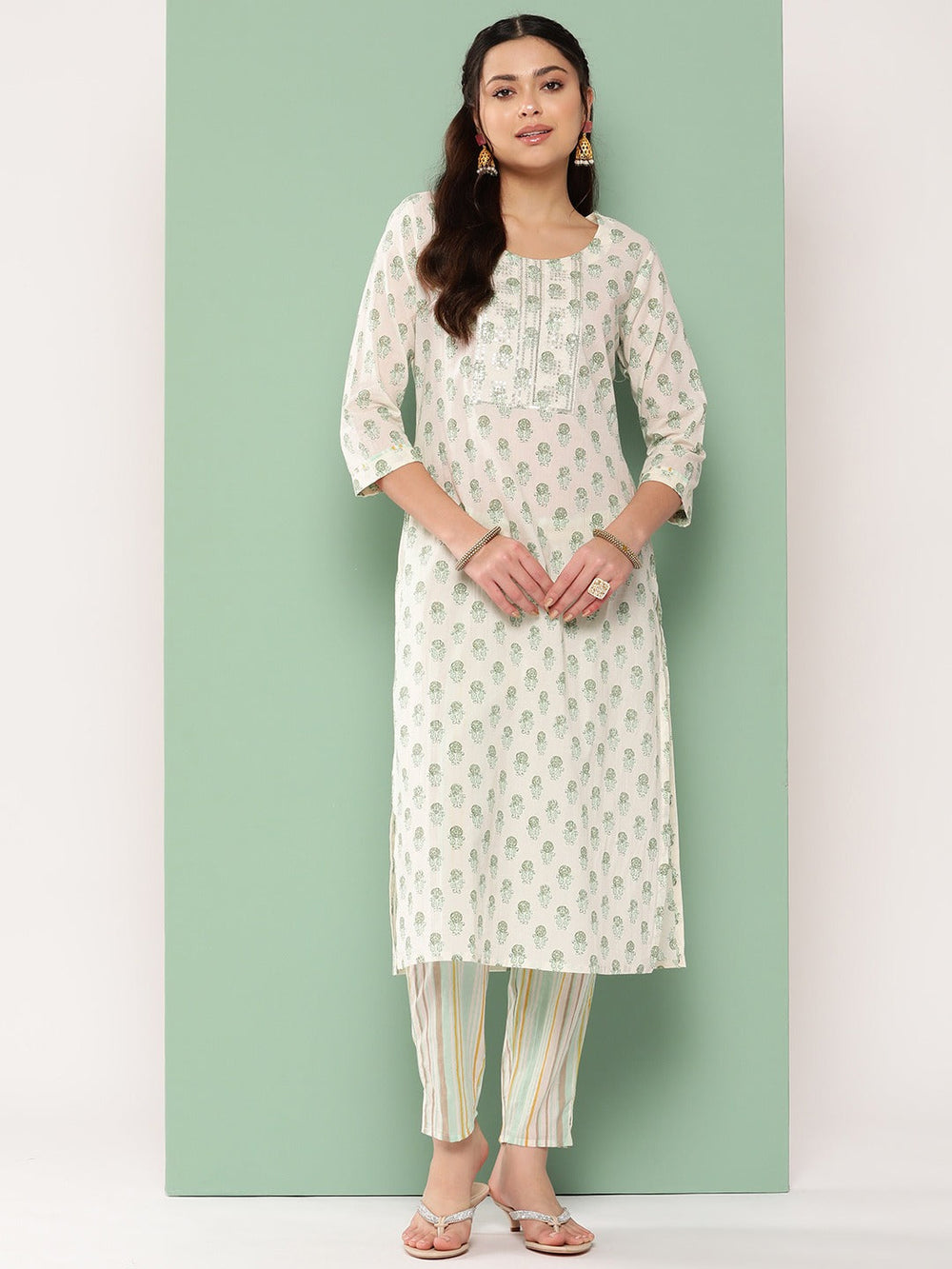 Chikankari Cotton Kurta Set-Yufta Store-1177SETWHM