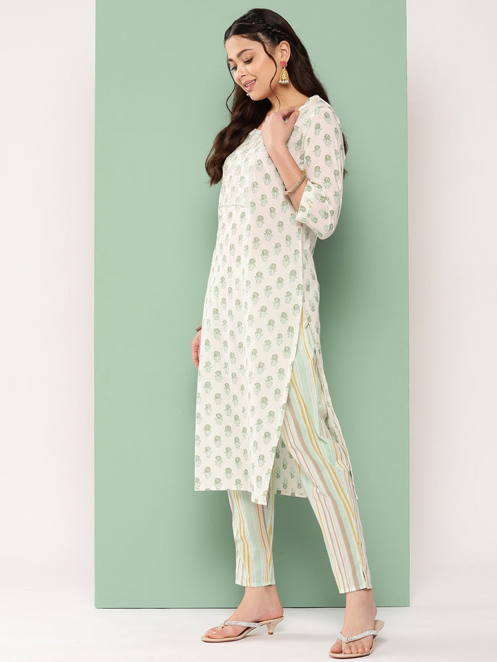 Chikankari Cotton Kurta Set-Yufta Store-1177SETWHM