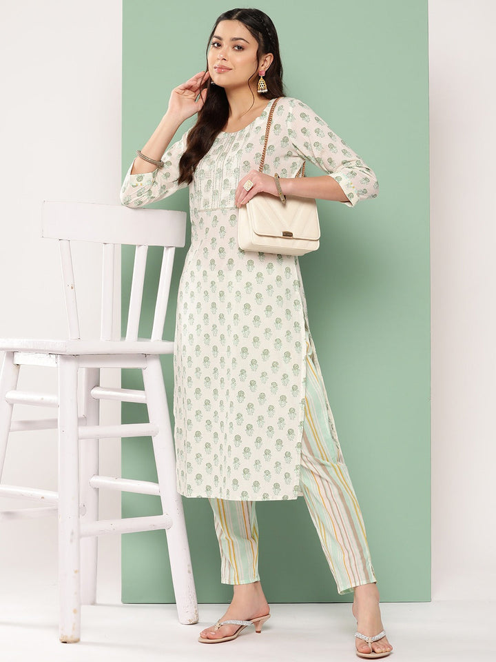 Chikankari Cotton Kurta Set-Yufta Store-1177SETWHM