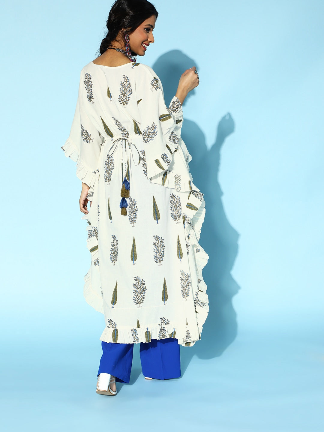 Classic White Printed Kaftan Kurta-Yufta Store-9541KFTWHS