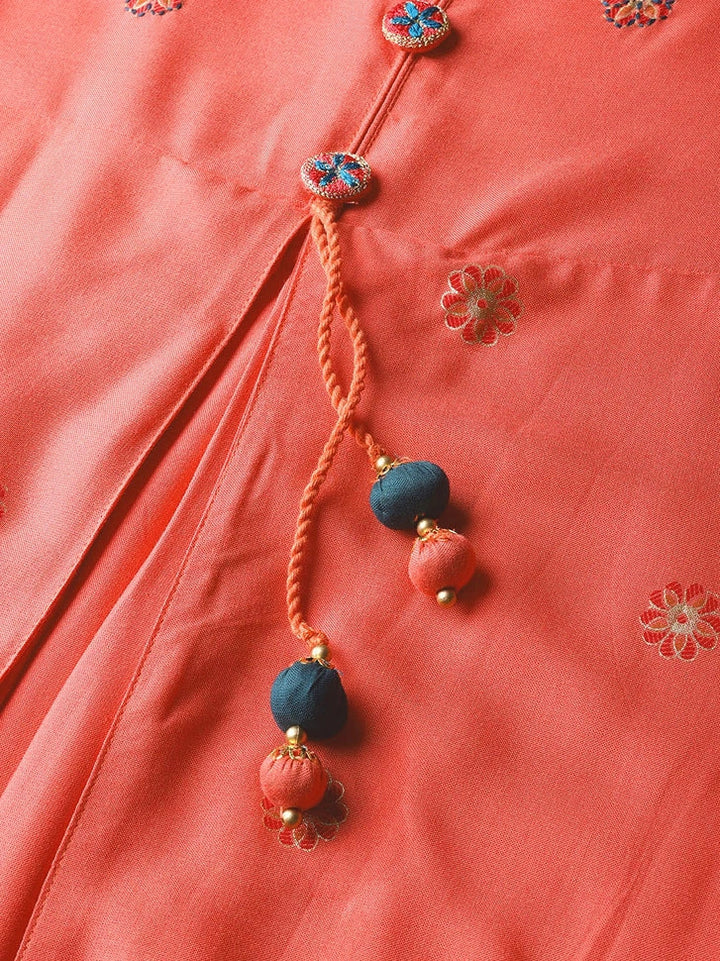 Coral & Golden A-Line Kurta-Yufta Store-2604KURPCS