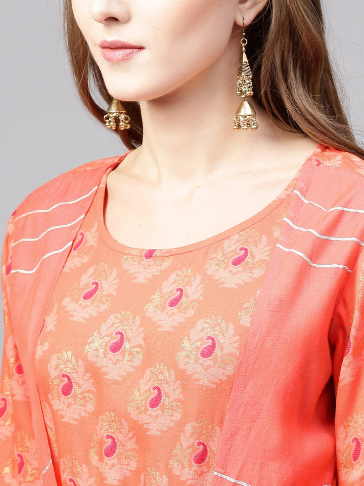 Coral Orange A-Line Kurta-Yufta Store-YUFNKU1886PS