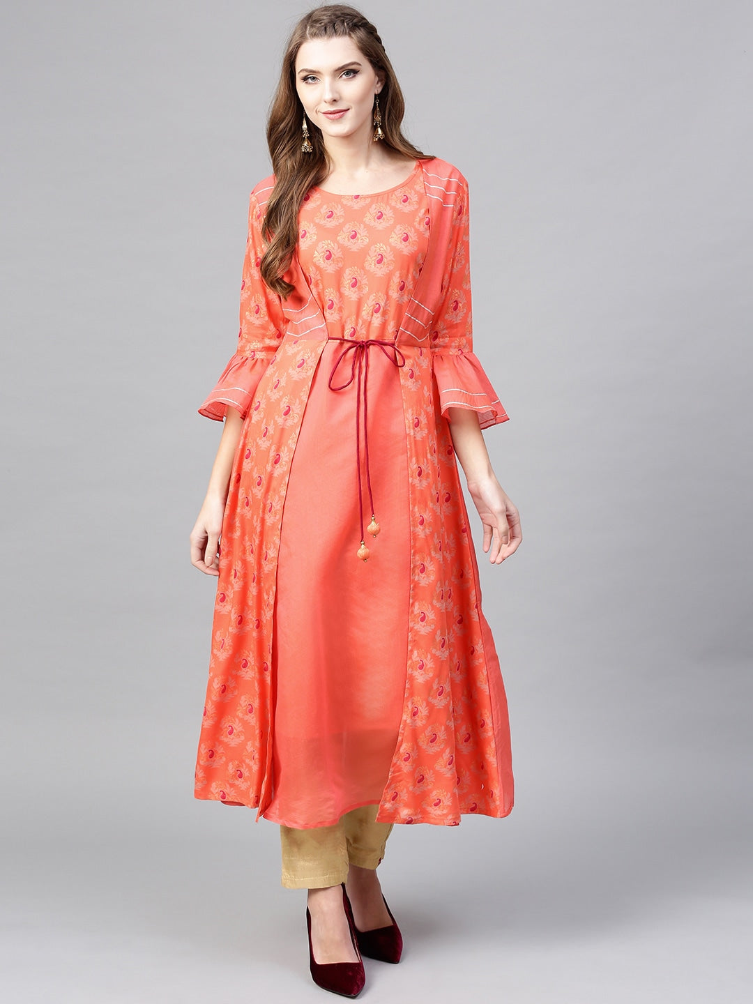 Coral Orange A-Line Kurta-Yufta Store-YUFNKU1886PS