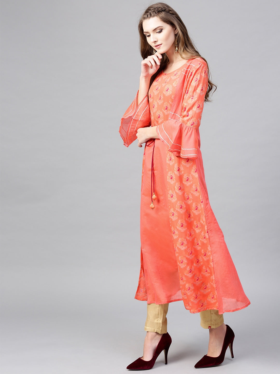 Coral Orange A-Line Kurta-Yufta Store-YUFNKU1886PS