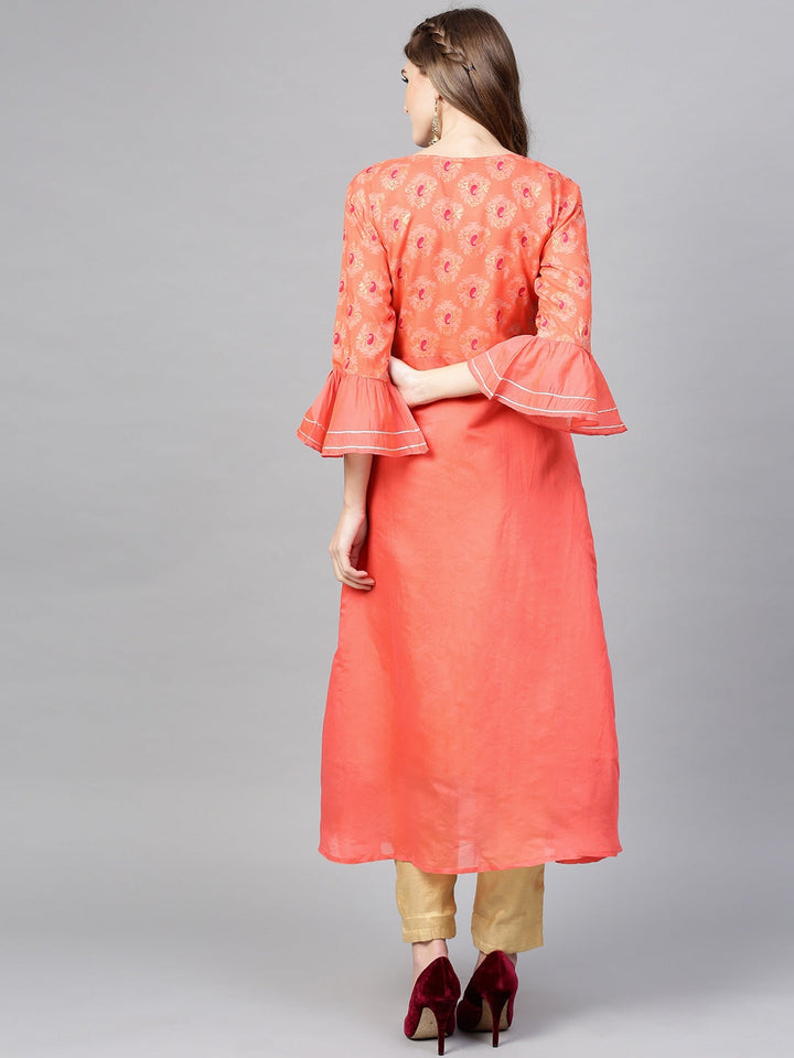 Coral Orange A-Line Kurta-Yufta Store-YUFNKU1886PS