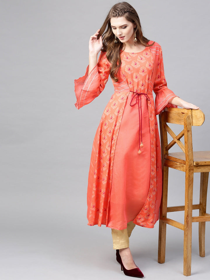 Coral Orange A-Line Kurta-Yufta Store-YUFNKU1886PS