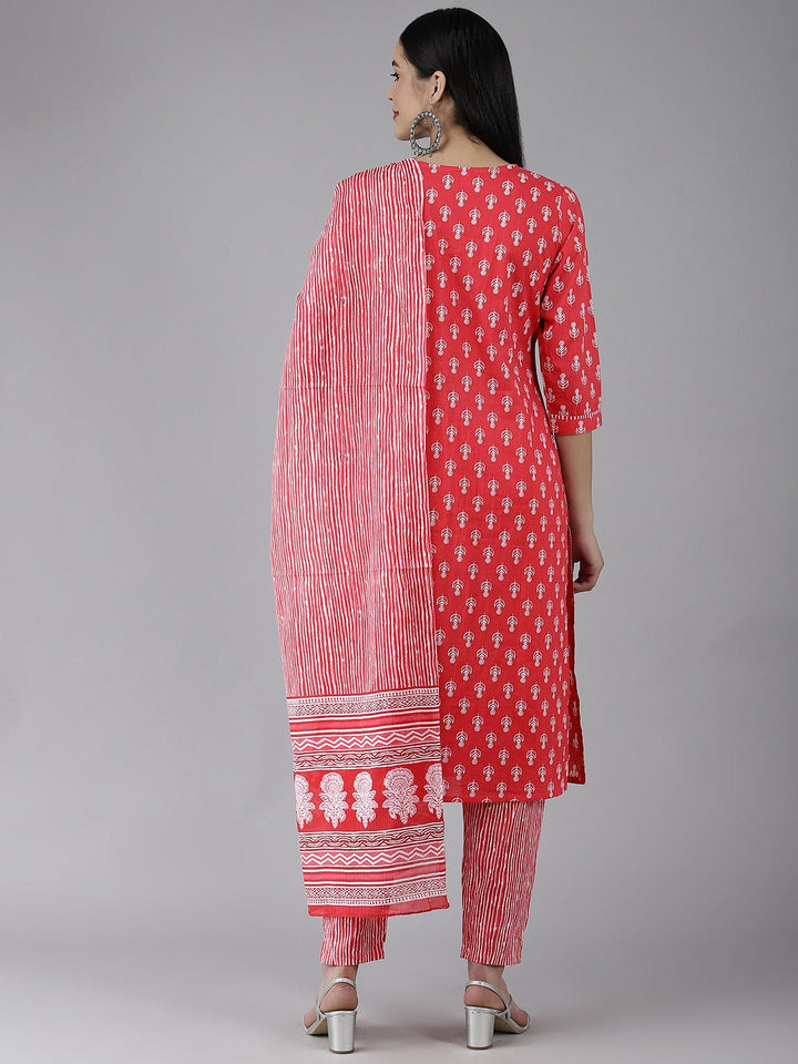 Coral Pink Dupatta Set-Yufta Store-4784SKDPKM