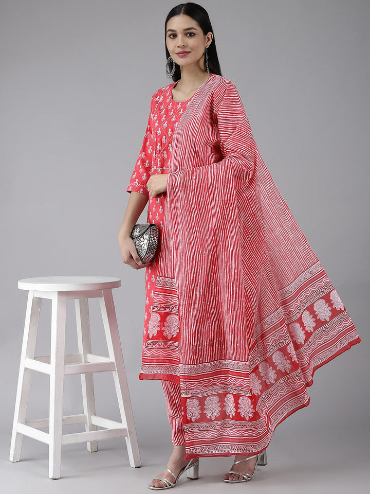 Coral Pink Dupatta Set-Yufta Store-4784SKDPKM