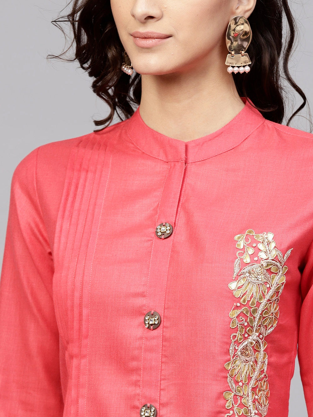 Coral Pink Straight Kurta-Yufta Store-YUFNKU1755S