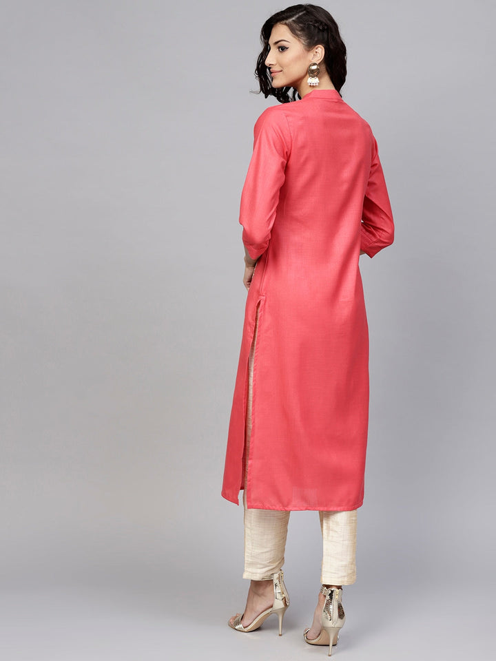 Coral Pink Straight Kurta-Yufta Store-YUFNKU1755S