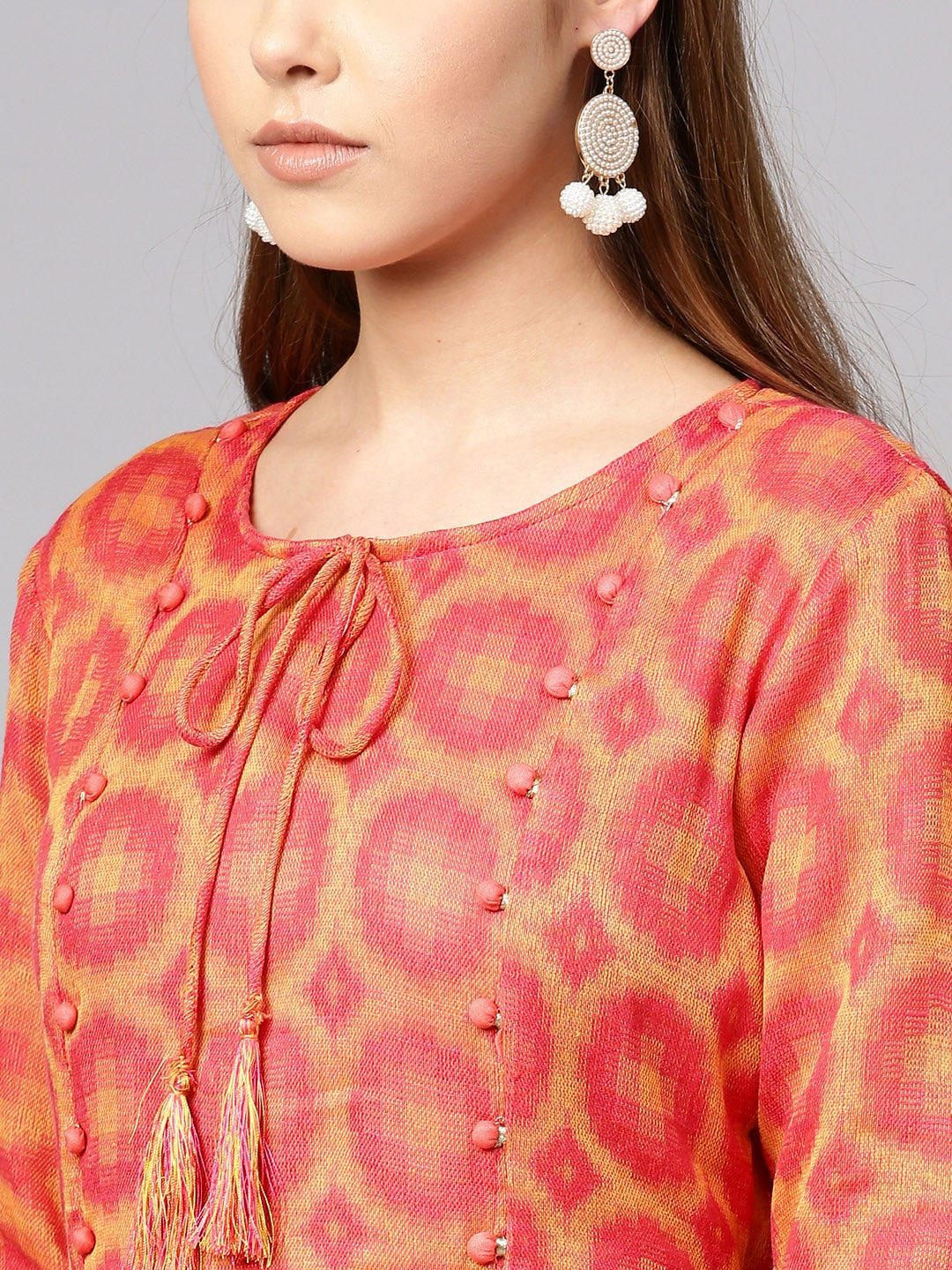 Coral Pink & Yellow A-Line Kurta-Yufta Store-YUFNKU1959PCHS