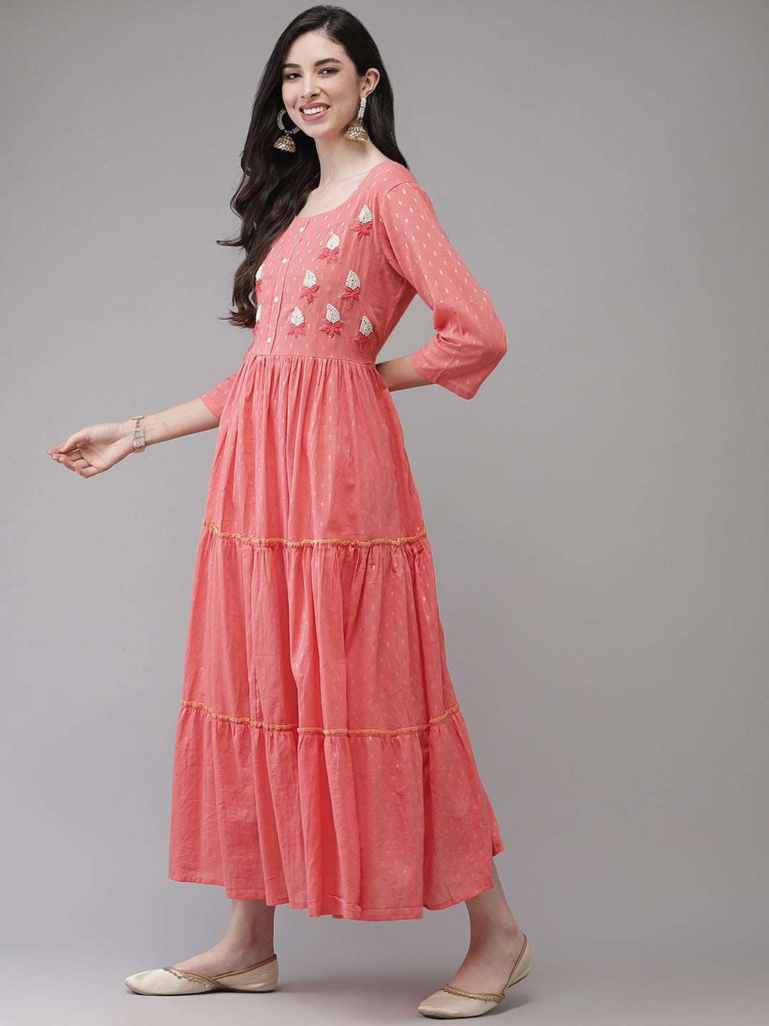 Coral Tired Dress-Yufta Store-3607DRSPKM