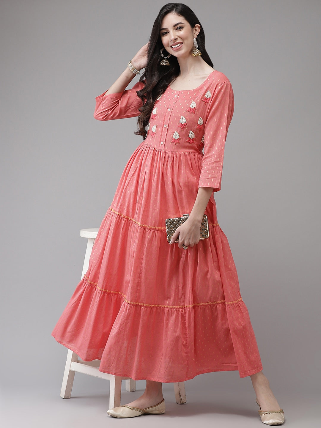 Coral Tired Dress-Yufta Store-3607DRSPKM