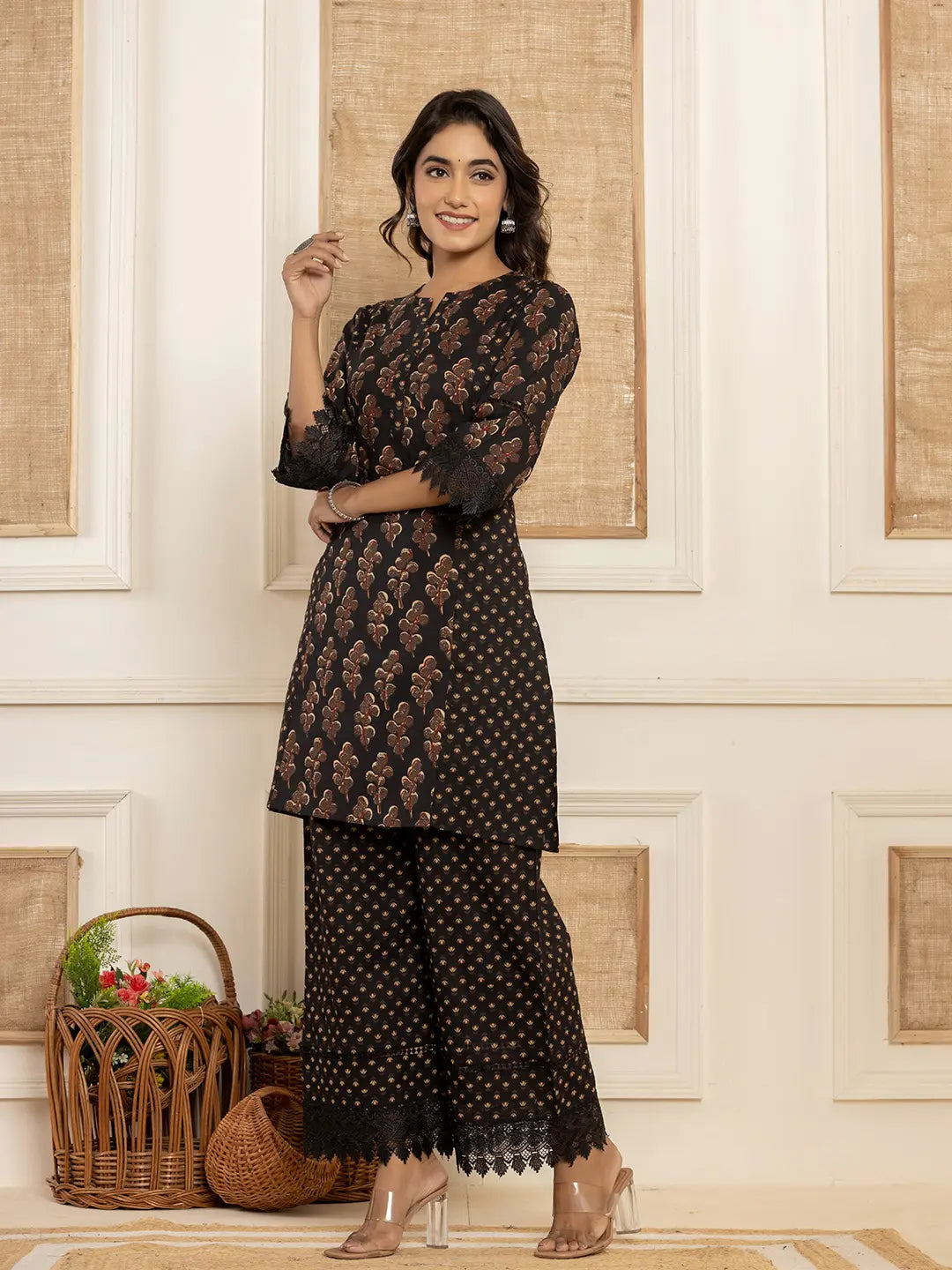 Cotton Black Co-Ord Set-Yufta Store-1776CRDBKS