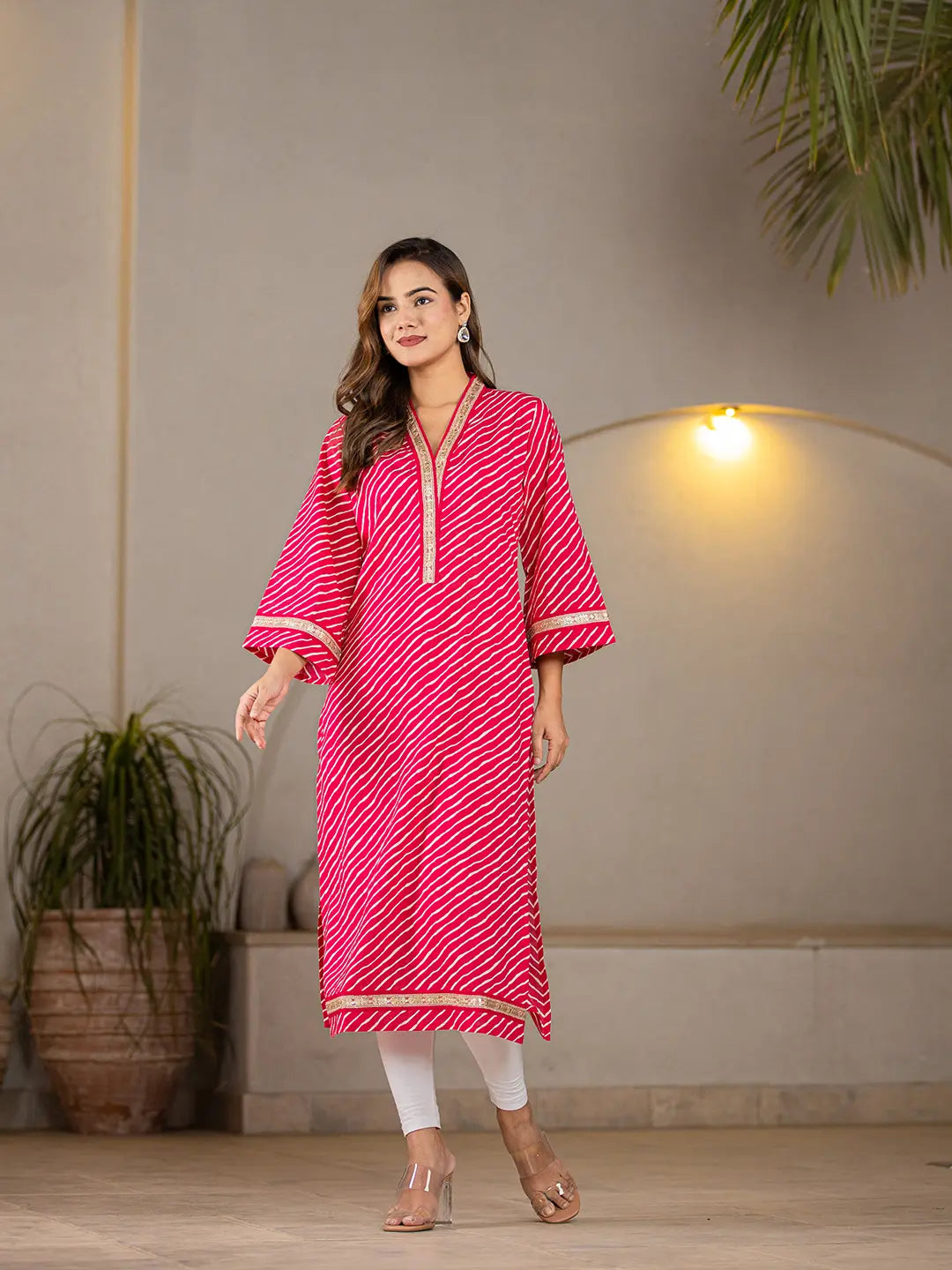 Cotton Hot Pink Leheriya Kurta-Yufta Store-6965KURHPS