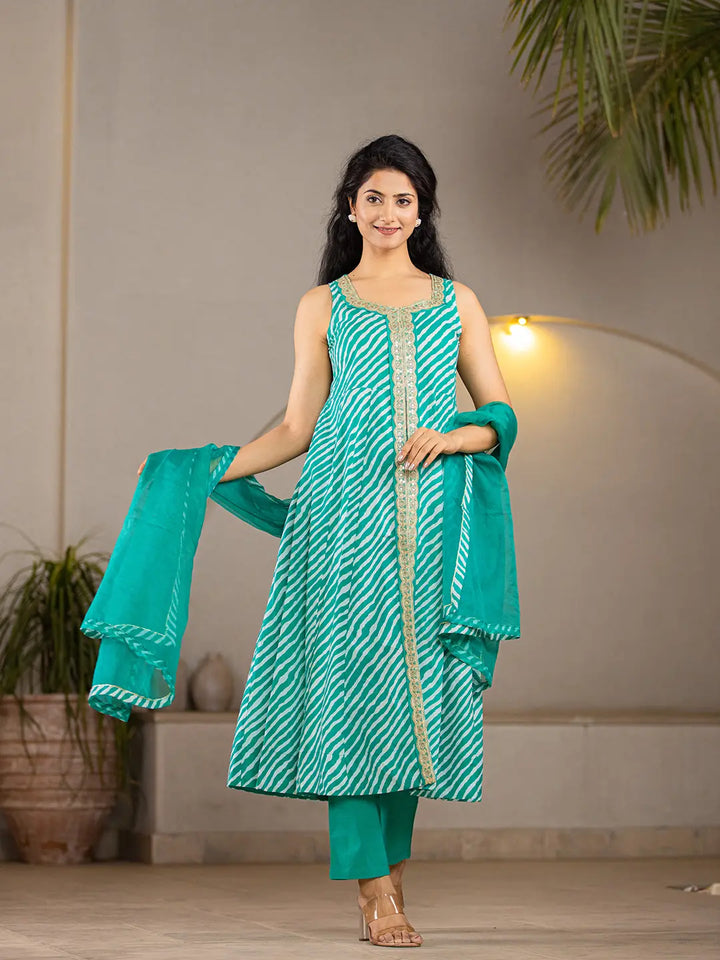 Cotton Leheriya Kurta Dupatta Pant Set-Yufta Store-6980SKDTGS