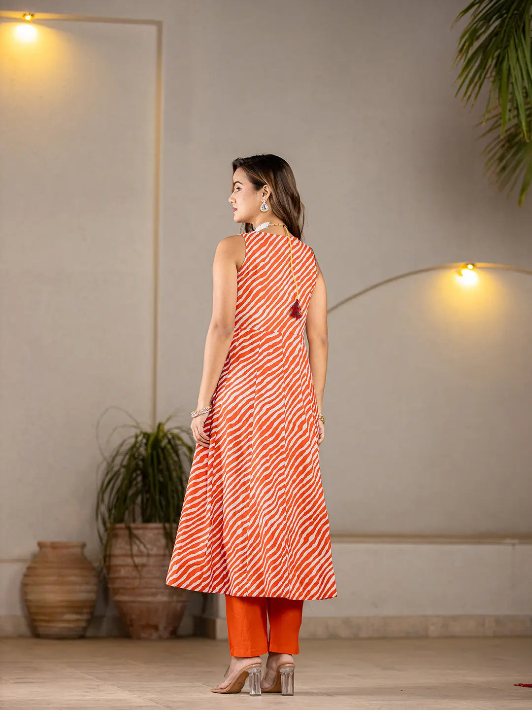 Cotton Leheriya Orange Kurta Dupatta Set-Yufta Store-6980SKDORS