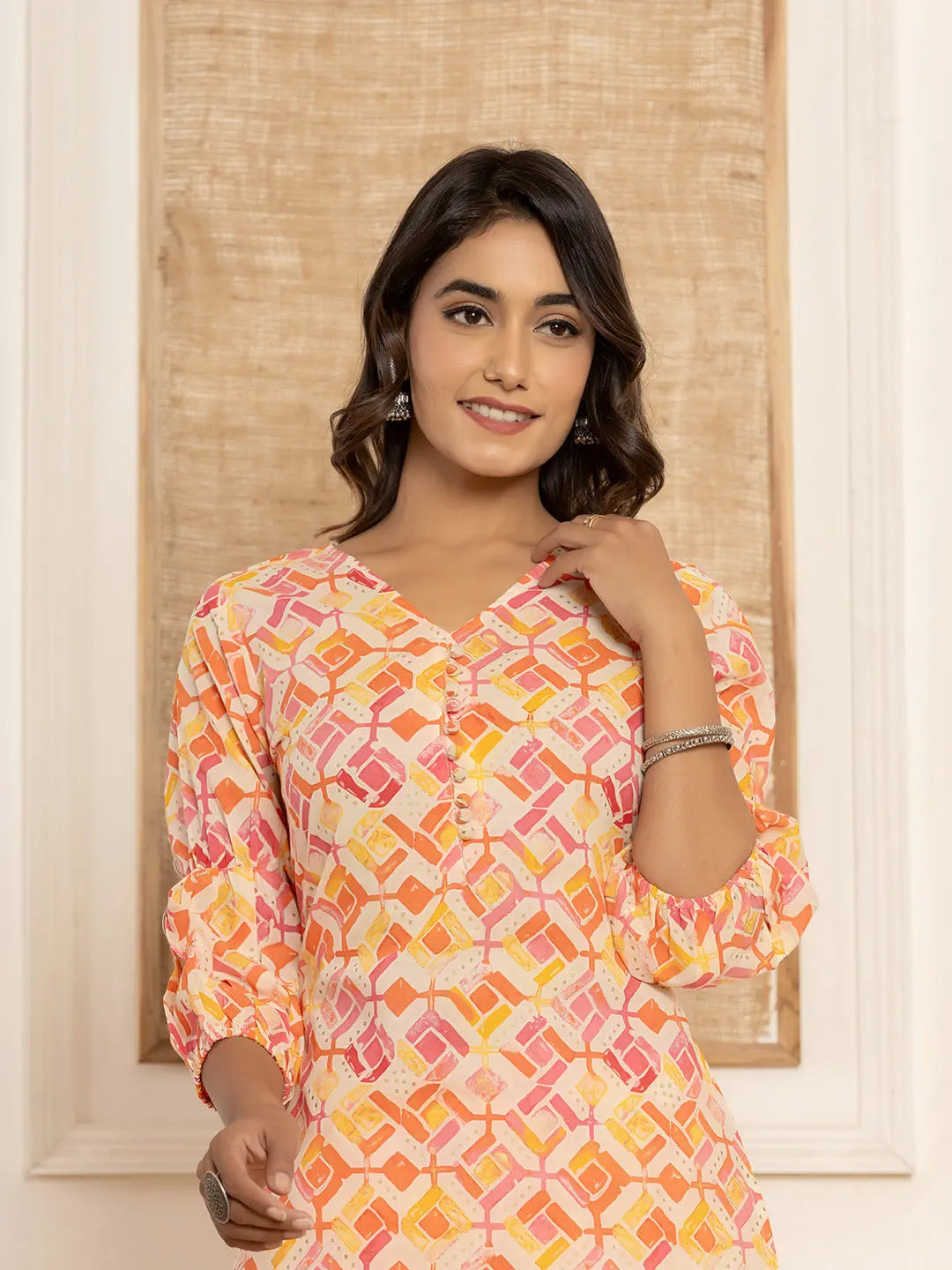 Cotton Pink Geometric Prin Co-Ord Set – Yufta Store