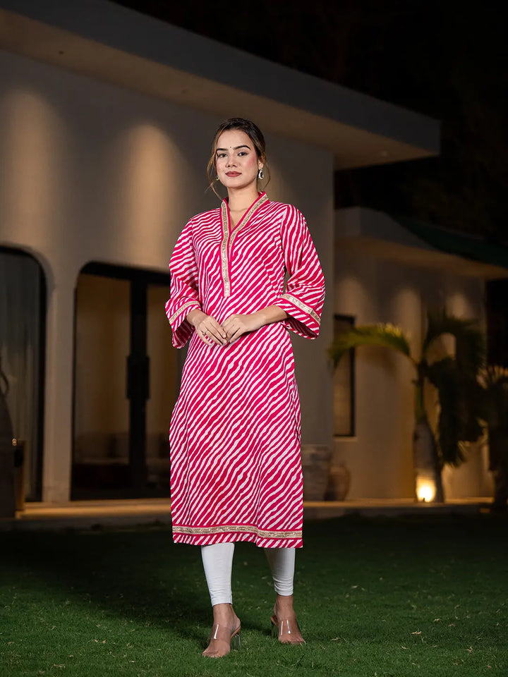 Cotton Pink Leheriya Kurta-Yufta Store-6965KURPKS