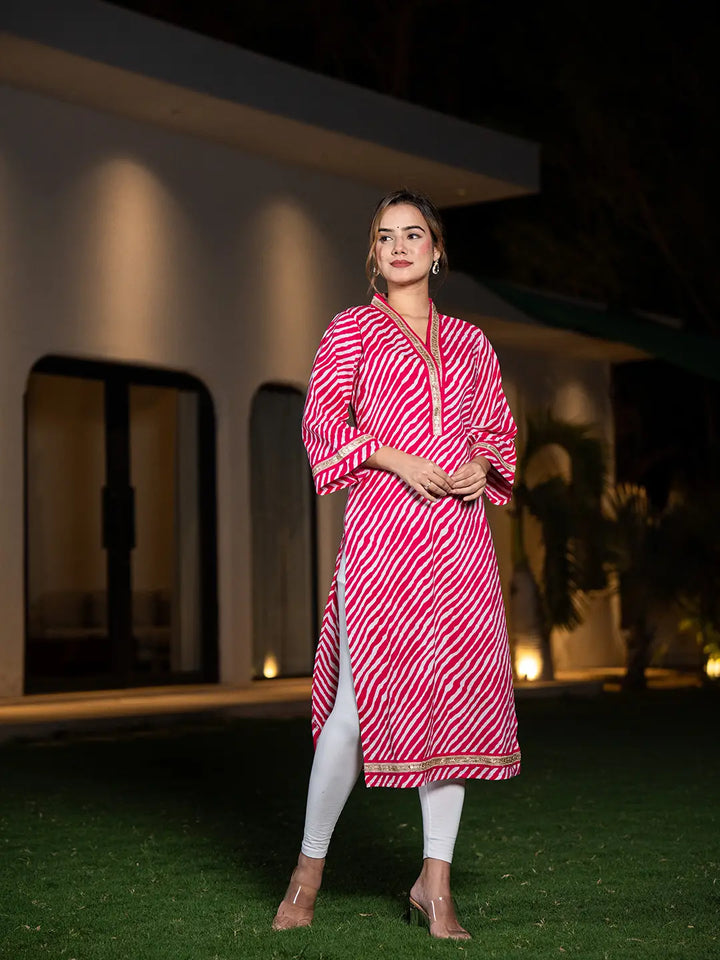 Cotton Pink Leheriya Kurta-Yufta Store-6965KURPKS