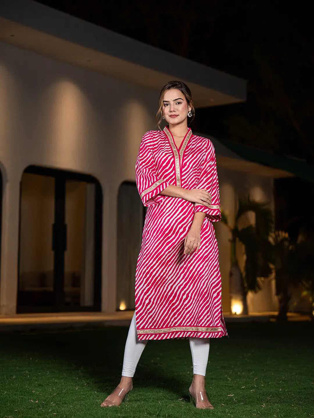 Cotton Pink Leheriya Kurta-Yufta Store-6965KURPKS