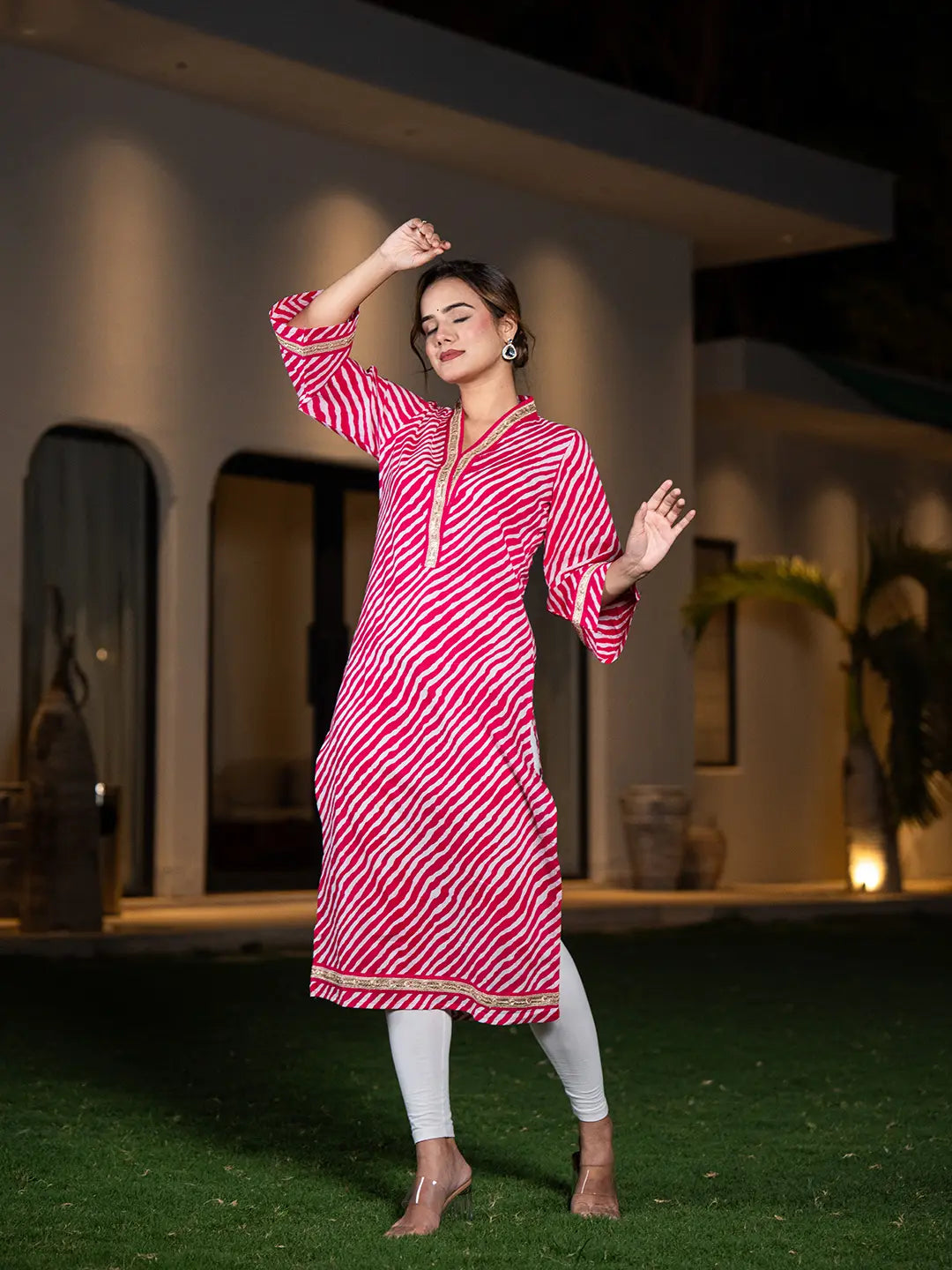 Cotton Pink Leheriya Kurta-Yufta Store-6965KURPKS