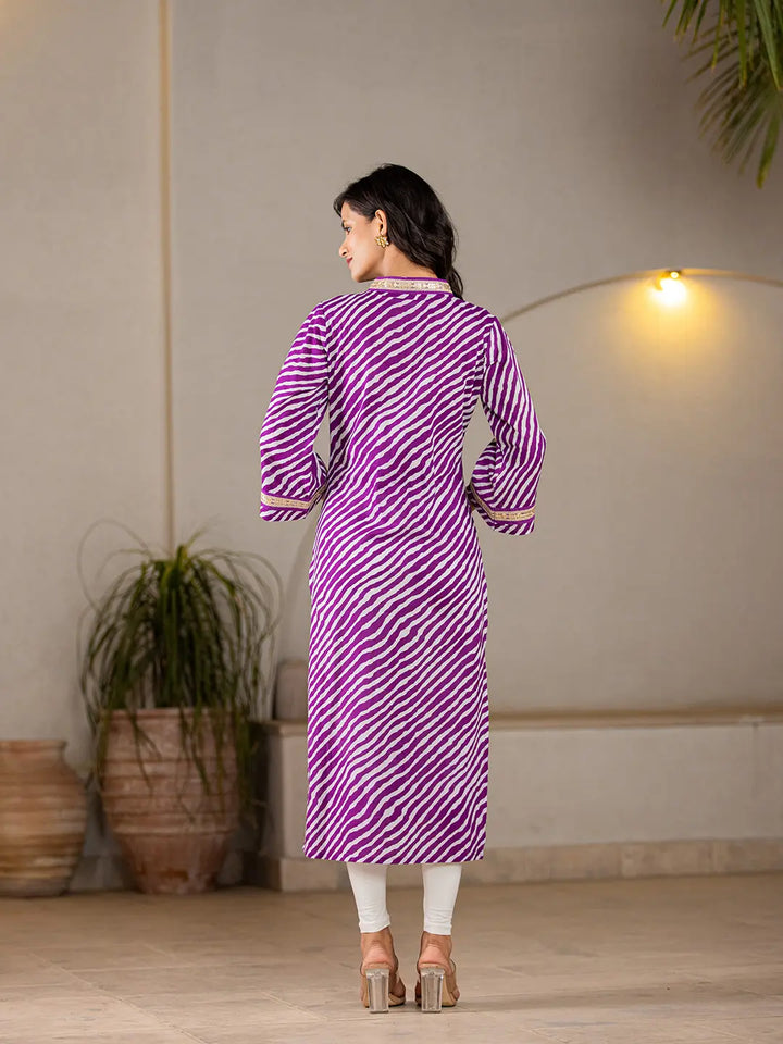 Cotton Purple Leheriya Kurta-Yufta Store-6965KURPRS