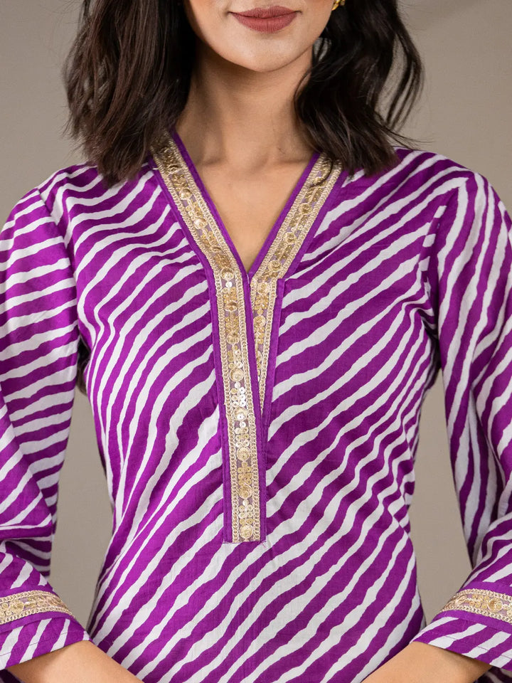 Cotton Purple Leheriya Kurta-Yufta Store-6965KURPRS