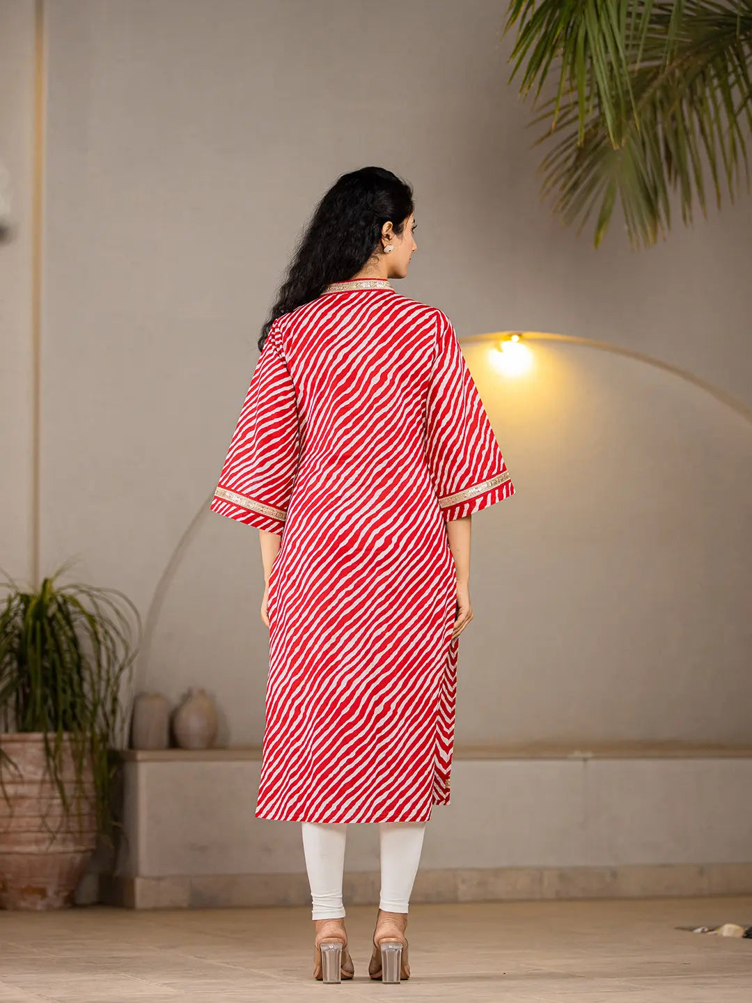 Cotton Red Lehariya Kurta-Yufta Store-6965KURRDS