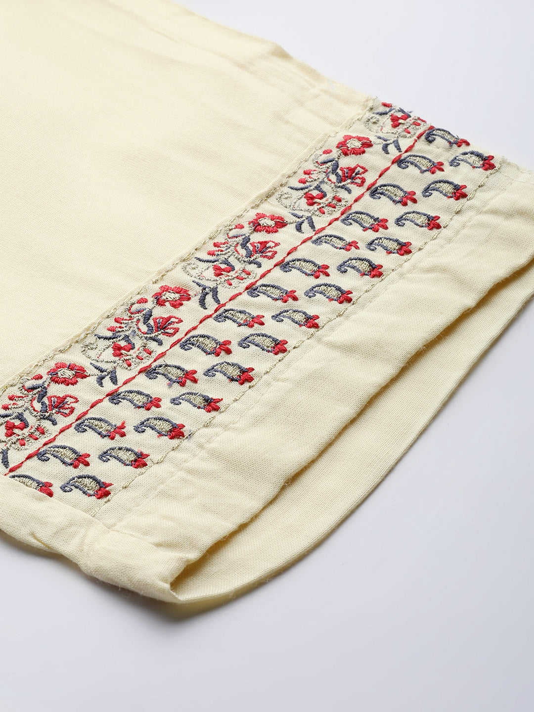 Cream & Red Embroidered Dupatta Set-Yufta Store-9096SKDCRS