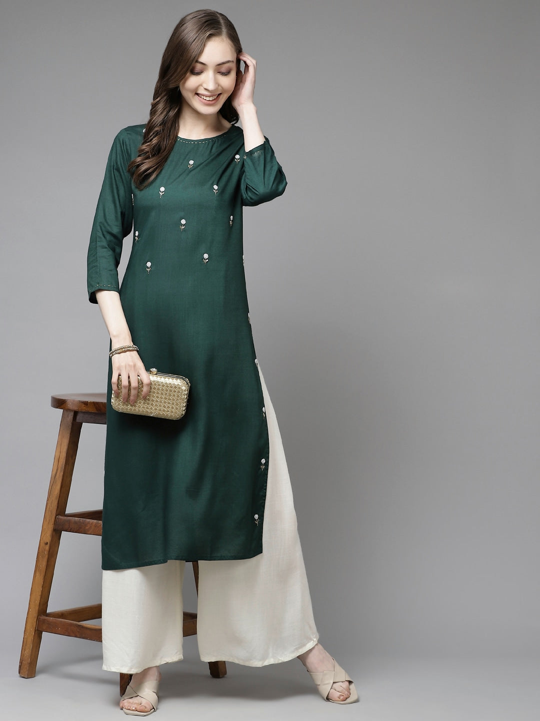 Dark Green Embroidery Kurta