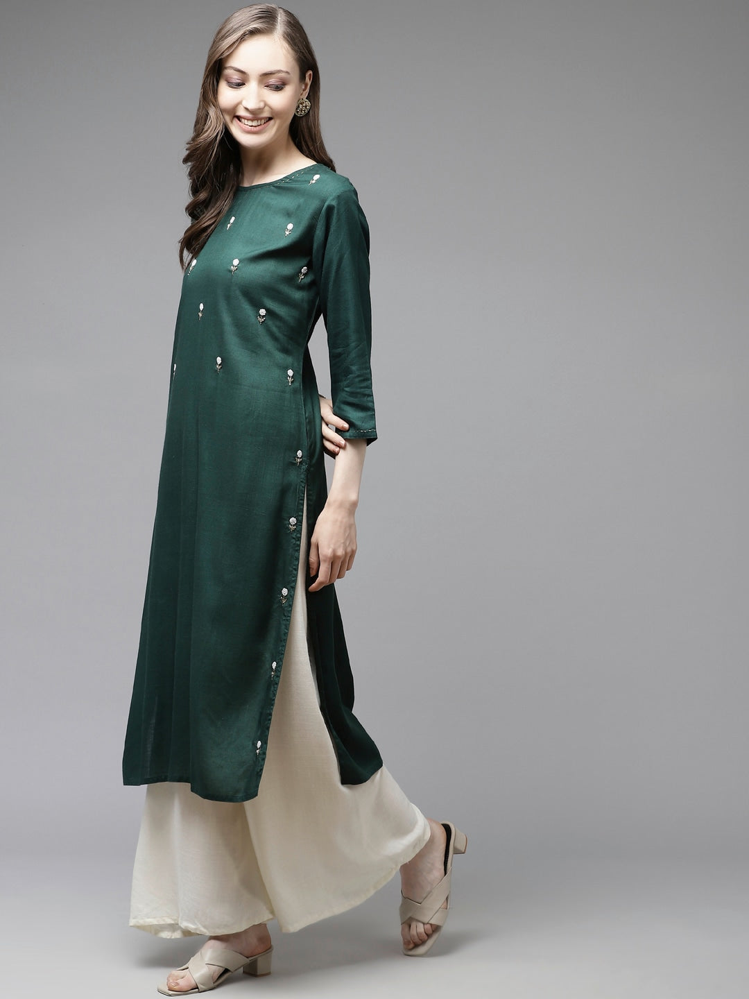 Dark Green Embroidery Kurta-Yufta Store-5122KURTGS