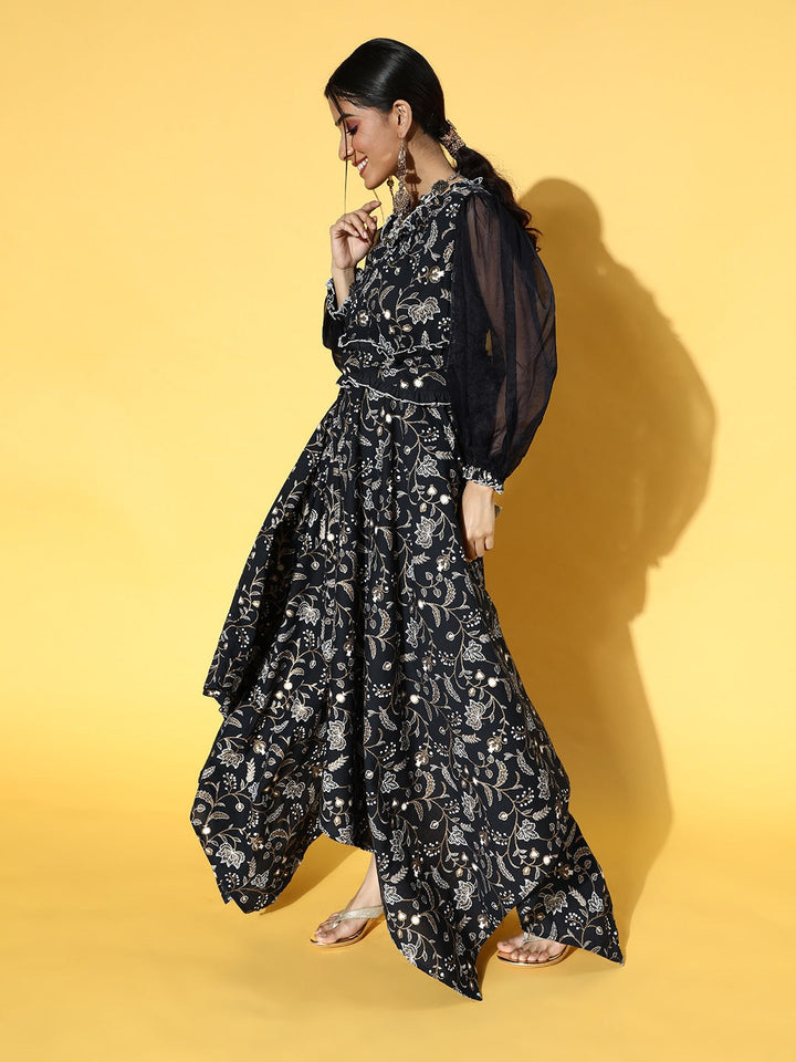 Deep Navy Blue Printed Dress-Yufta Store-9611DRSBLXS