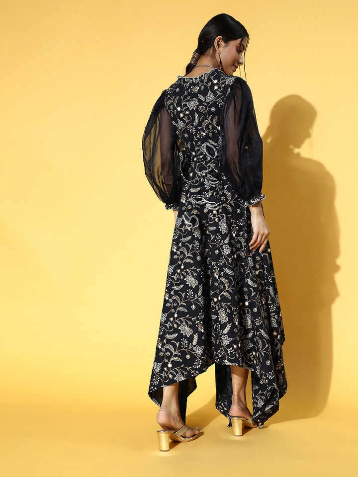 Deep Navy Blue Printed Dress-Yufta Store-9611DRSBLXS