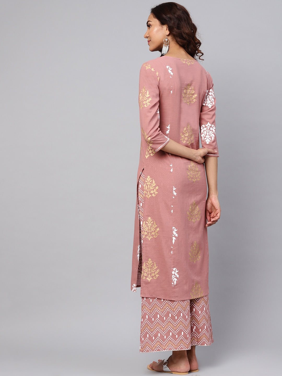 Dusty Pink & White Printed Kurta Set-Yufta Store-YUFEKSET696S